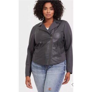Torrid Womens Plus 3X Fab Mix Faux Leather Motto Jacket Asphalt
